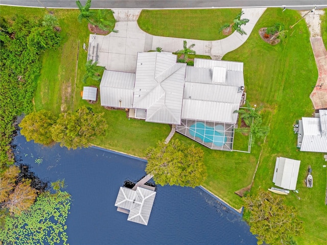 aerial view with a water view