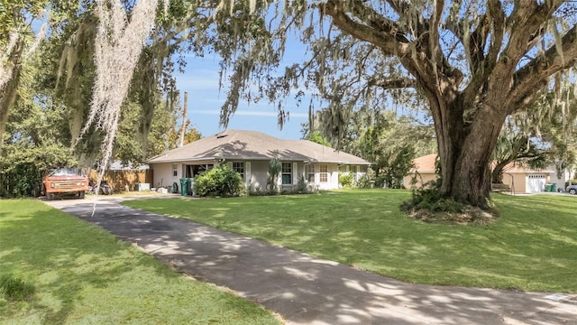 ranch-style house featuring a front yard