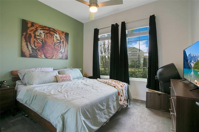 bedroom with carpet floors and ceiling fan