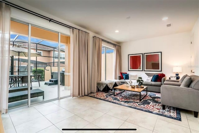 view of tiled living room