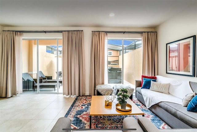 view of tiled living room