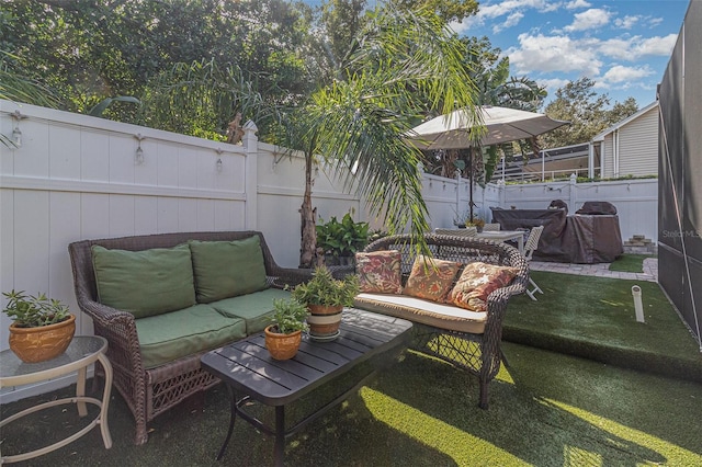 view of patio / terrace featuring an outdoor living space