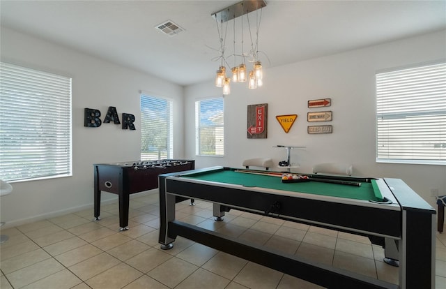 recreation room featuring light tile patterned floors and billiards