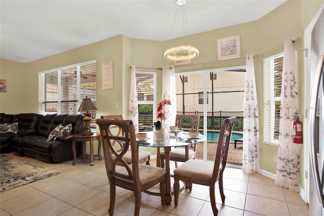 dining area with light tile patterned floors