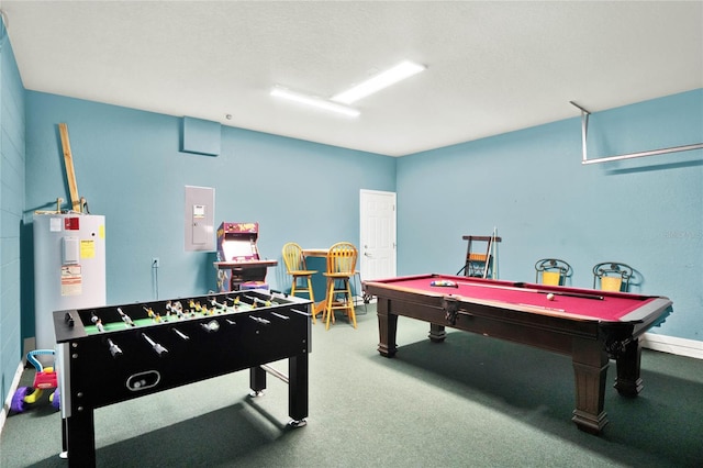 game room featuring electric water heater, electric panel, and billiards