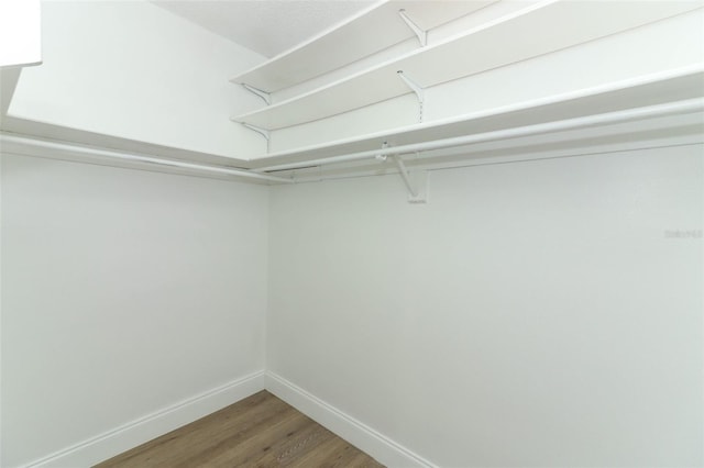 walk in closet with wood finished floors