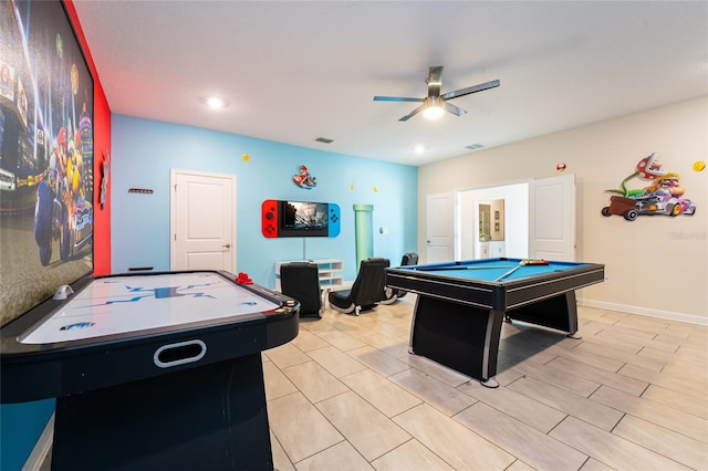 recreation room featuring billiards and ceiling fan