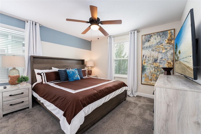 bedroom with carpet flooring and ceiling fan