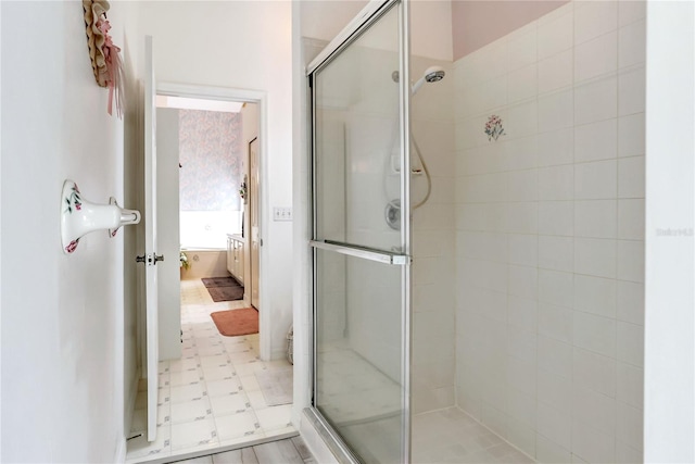 bathroom with vanity and walk in shower