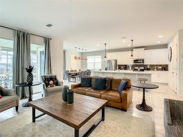 view of tiled living room