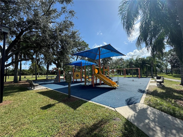 view of playground featuring a yard