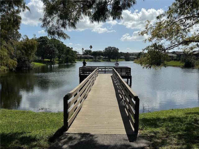 view of dock featuring a water view