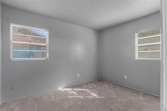 unfurnished room with light carpet and a textured ceiling