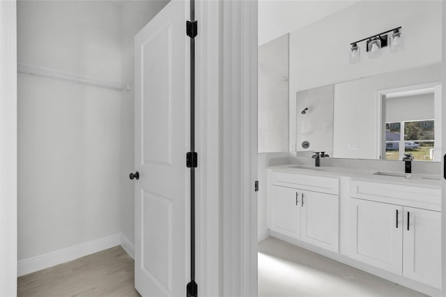 bathroom featuring vanity and wood-type flooring