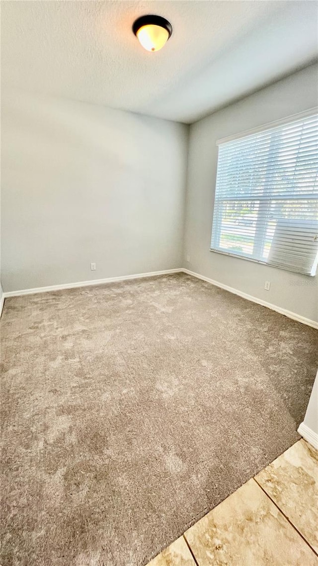 carpeted spare room with a textured ceiling