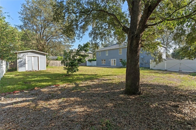 view of yard with a storage unit