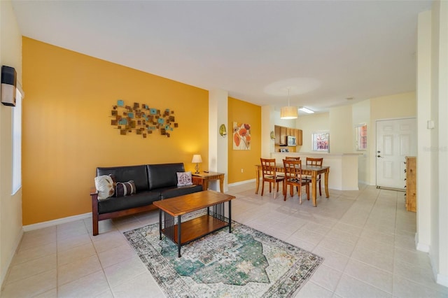 living room featuring light tile patterned flooring