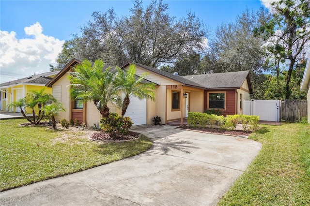 view of front facade featuring a front yard and a garage