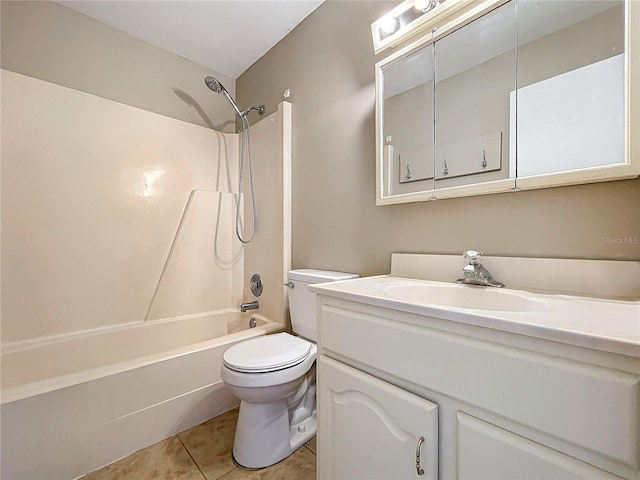 full bathroom featuring vanity, toilet, tile patterned flooring, and tub / shower combination