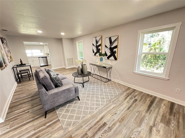 living room featuring light hardwood / wood-style floors