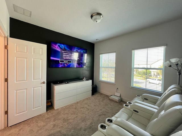 living room with light carpet