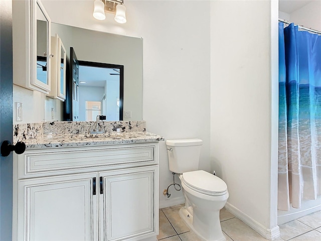 bathroom featuring toilet, vanity, and tile patterned flooring