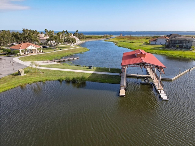 dock area with a water view