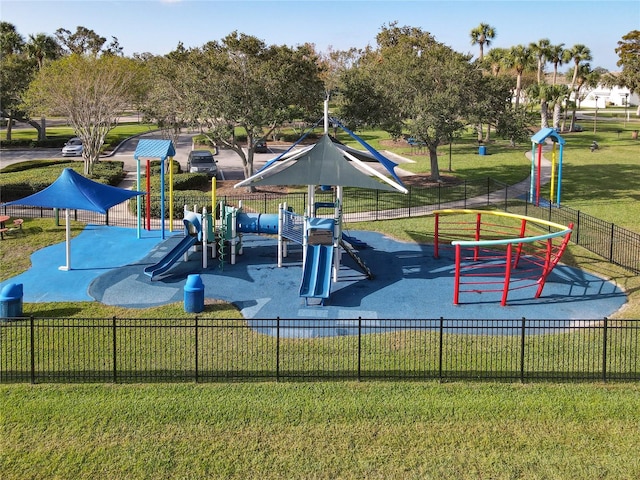 view of jungle gym featuring a yard