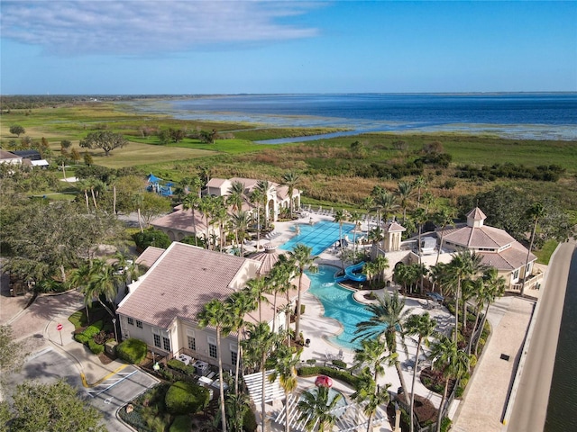 bird's eye view featuring a water view