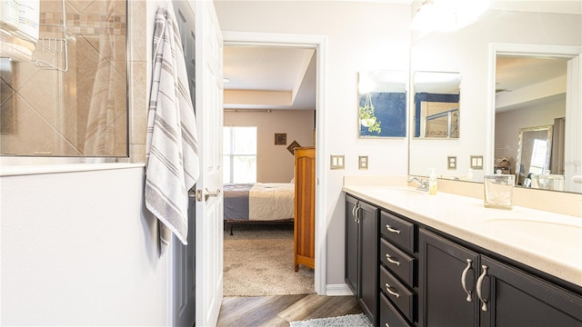 bathroom with vanity and wood-type flooring