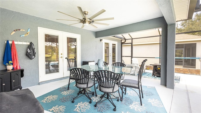 exterior space with ceiling fan and french doors