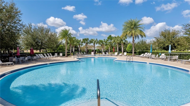 view of swimming pool featuring a patio area