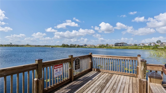 dock area with a water view