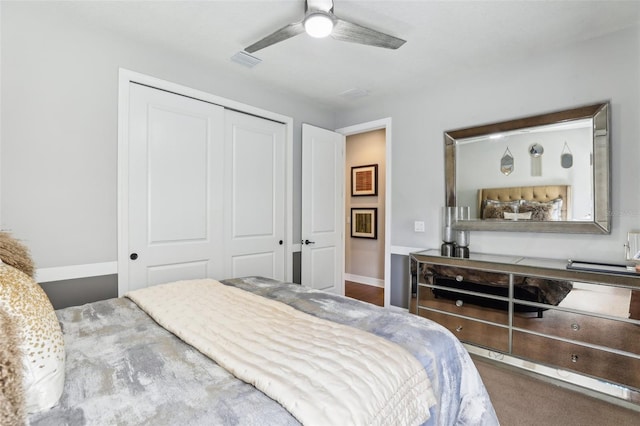 bedroom featuring a closet and ceiling fan