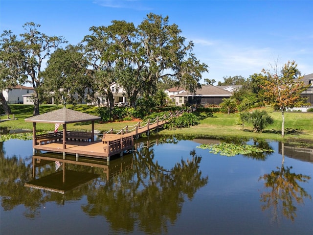 view of dock with a water view