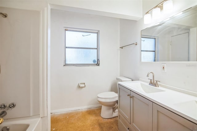 full bathroom with shower / bathing tub combination, vanity, and toilet