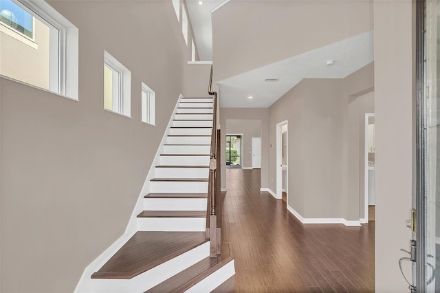 staircase featuring wood-type flooring