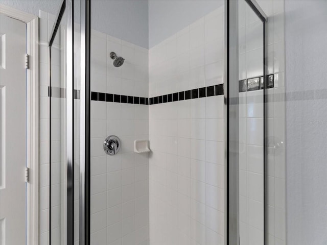 bathroom featuring a shower with shower door