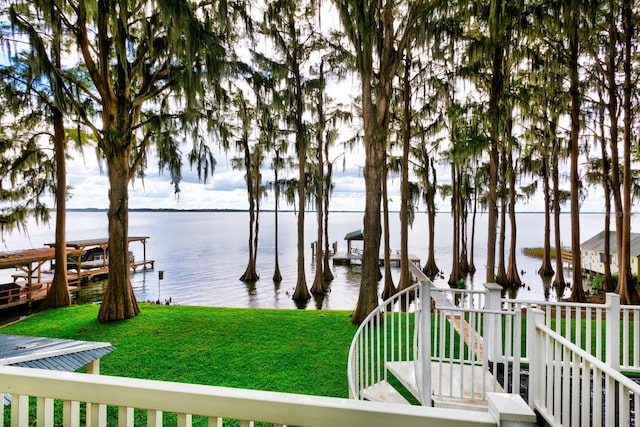 property view of water with a boat dock