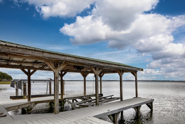 dock area with a water view