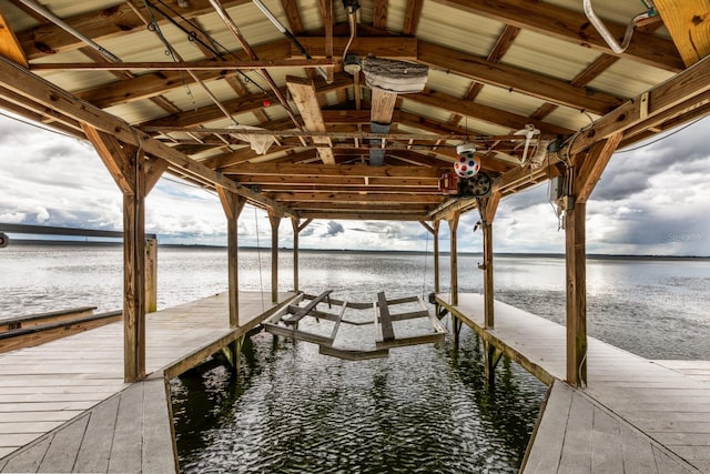 dock area with a water view