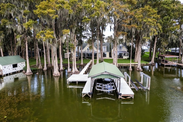 view of dock with a water view