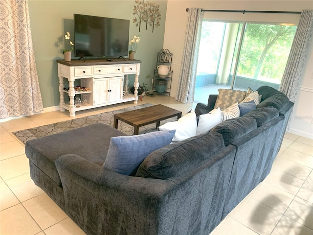 living room featuring light tile patterned flooring