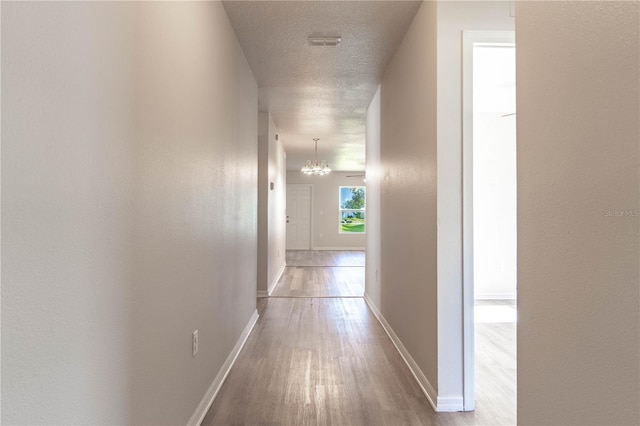 corridor featuring a textured ceiling and wood-type flooring