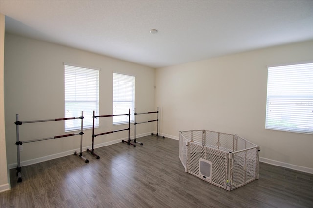 bedroom with dark hardwood / wood-style floors