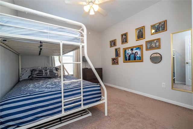 bedroom featuring carpet floors and ceiling fan