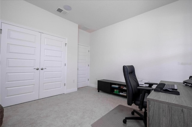 view of carpeted home office