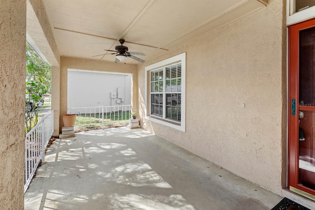 view of patio featuring ceiling fan