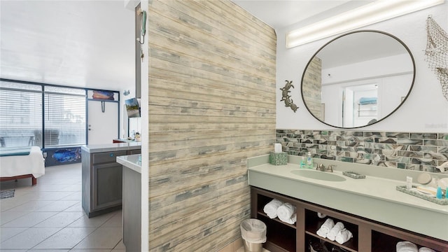 bathroom with vanity and tile patterned floors