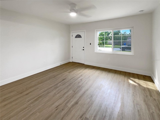 entrance foyer with hardwood / wood-style flooring and ceiling fan